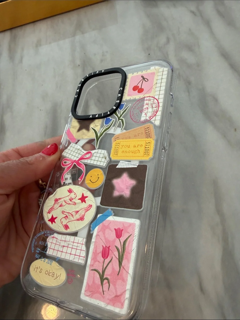 NWOT Casetify YOU ARE ENOUGH clear Decorative Phone Case Pink Sticker Collage
